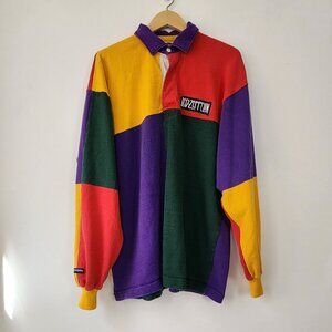Led Zeppelin Patch Barbarian Rugby Shirt 3XL Colorblock Long Sleeve Polo VTG 90s